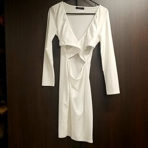 White, bodycon, long sleeve, cut out dress
